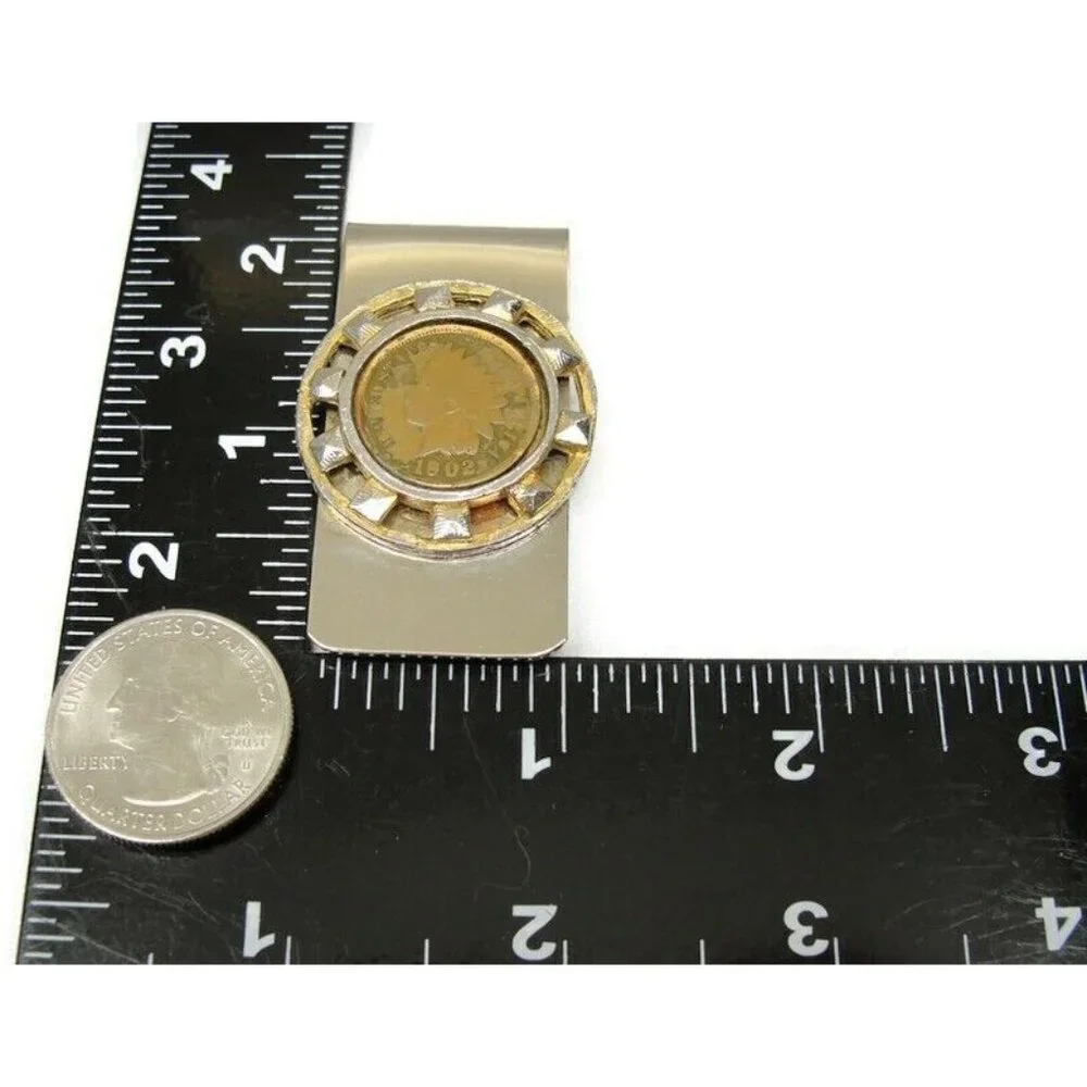 Vintage 1902 Indian Head Penny Silver and Gold Tone Money Clip Men